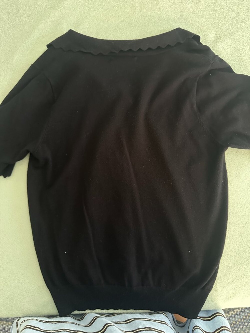 Mango Mispia Black Knit Polo Scallop Collar Sweater Top XL